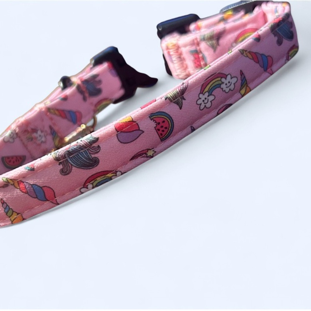 Mr. Chubby Face Pink Collar NEW – Unicorn 🦄 Charm & Skull Buckle - Picture 4 of 5
